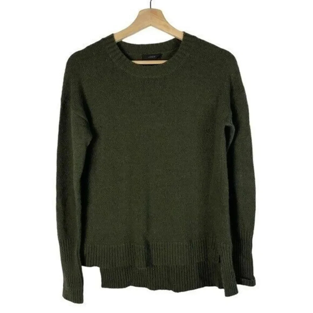 J. Crew Olive Green High Low Crewneck Sweater XS